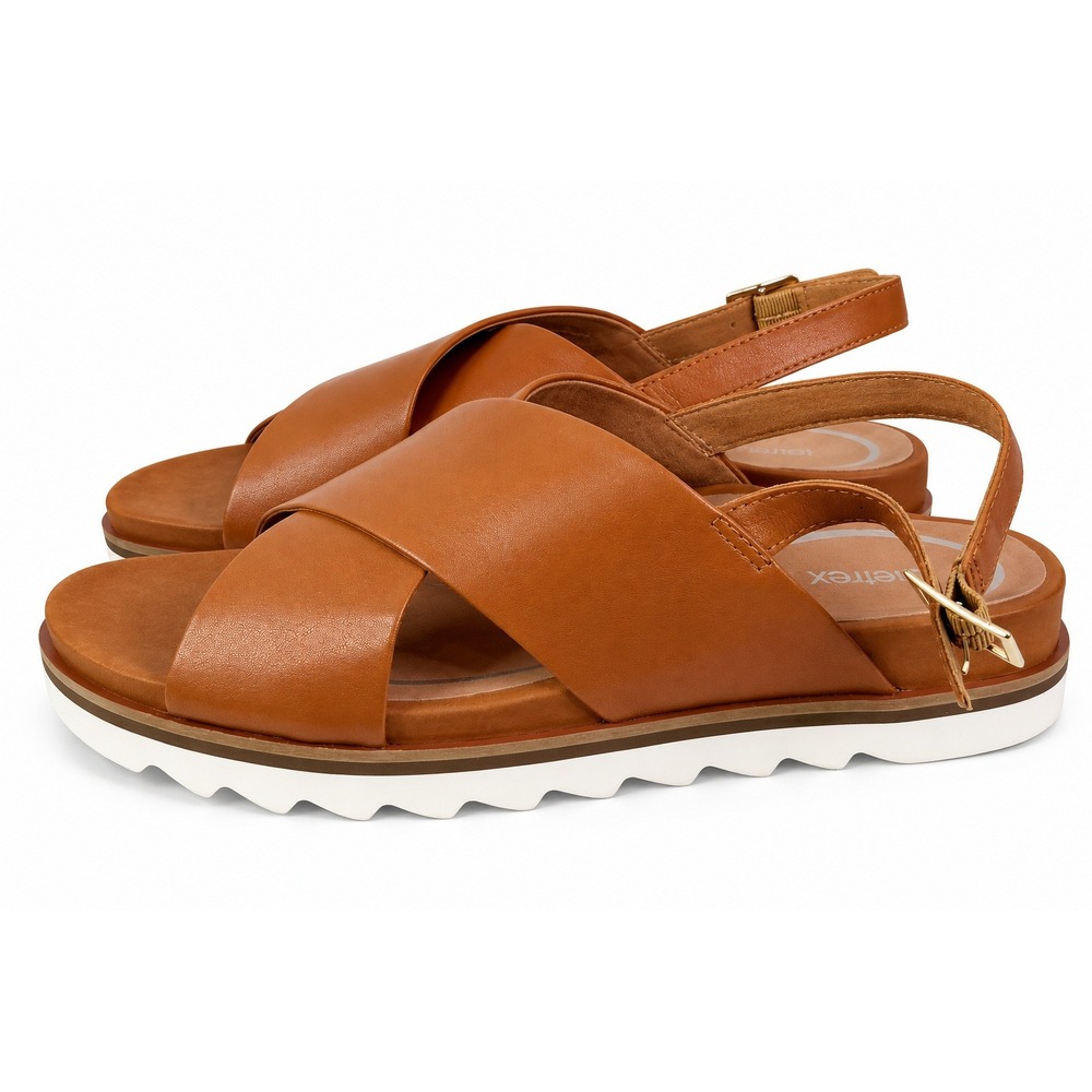 Aetrex Thea Ginger SF152 Cognac Leather Orthotic Slingback Sandals Womens 9-9.5